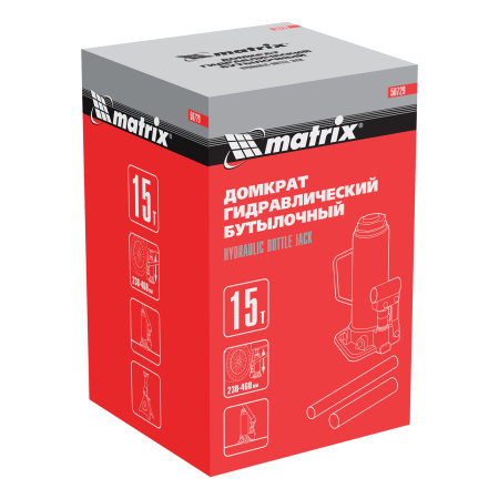 Домкрат гидравлический бутылочный, 15 т, высота подъема 230-460 мм Matrix цена