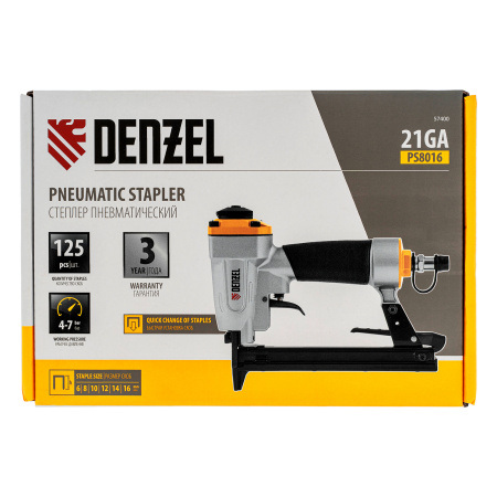 Степлер пневматический PS8016 для прямоугольных скоб 21GA от 6 до 16 мм Denzel цена