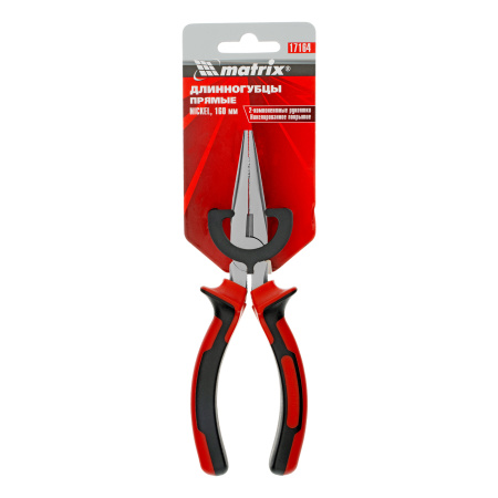 Длинногубцы прямые Nickel, 160 мм, никелированные, двухкомпонентные рукоятки Matrix