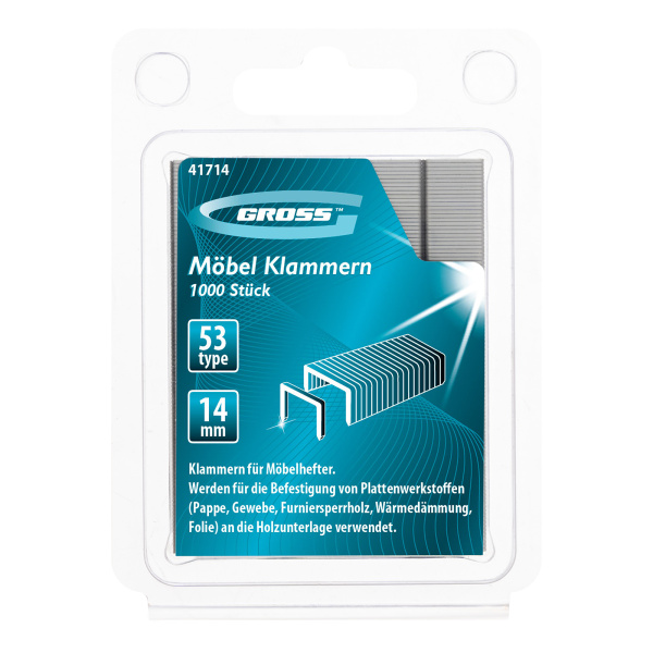 Скобы, 14 мм, для мебельного степлера, усиленные, тип 53, 1000 шт Gross цена