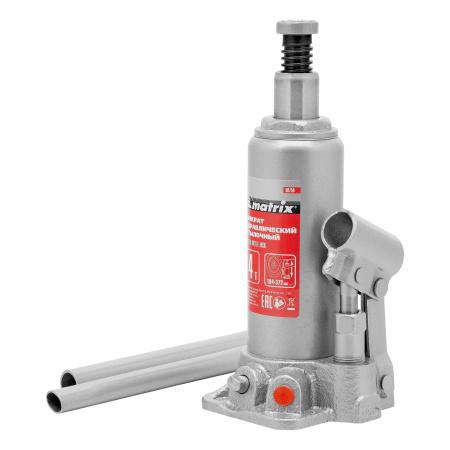 Домкрат гидравлический бутылочный, 4 т, высота подъема 194-372 мм, в пластиковый кейсе Matrix цена