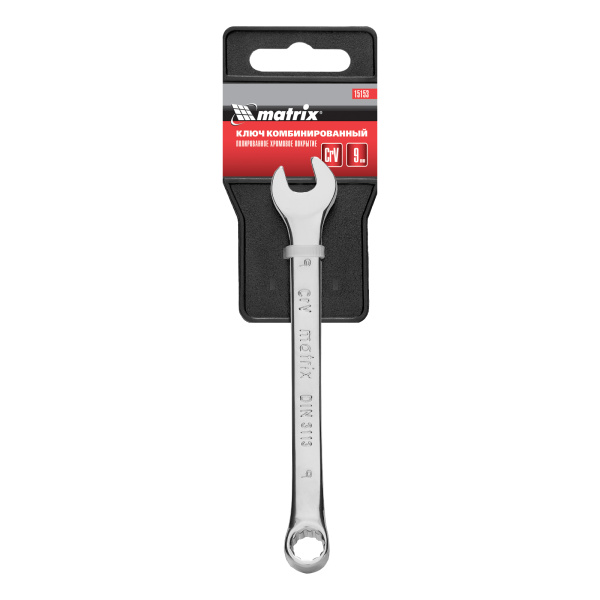 Ключ комбинированный, 9 мм, CrV, полированный хром Matrix