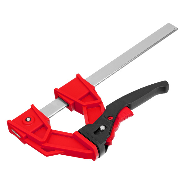 Струбцина реечная быстрозажимная, усиленная, пластиковый корпус рычажно-храповой механизм, 200 х 100 х 351 мм, штанга 5 х 22 мм Matrix цена