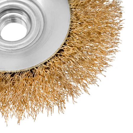 Щетка для УШМ, 100 мм, М14, "тарелка", латунированная витая проволока Matrix