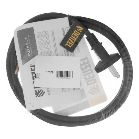 Шнур сетевой Energy Series, ПВС, 1,5 м, 2 x 1,5 мм, с неразборной вилкой, черный, Denzel цена