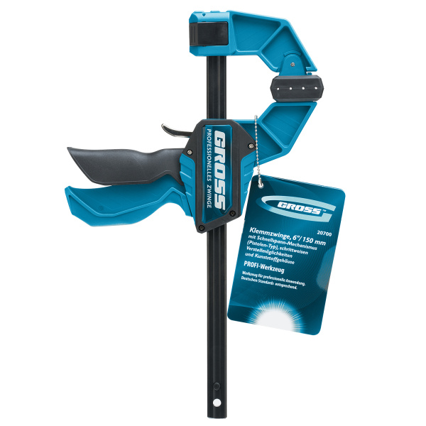 Струбцина реечная, быстрозажимная, пистолетного типа, пошаговый механизм, пластиковый корпус, 150 мм Gross цена