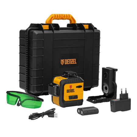 Лазерный уровень мультипризм. LXI 360-2 Green, 30 м, 520 Нм, акк. Li 2800 mAh, резьба 1/4" Denzel цена