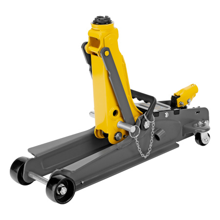 Домкрат гидравлический подкатной с фиксатором, 2,5 т,  85-385 мм, в пласт. кейсе Denzel цена