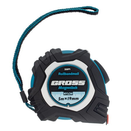 Рулетка Magnetisch 5 м х 19 мм,обрезиненный корпус,автоматическая фиксация,Нейлоновое покрытиеытие,зацеп с магнитом Gross цена