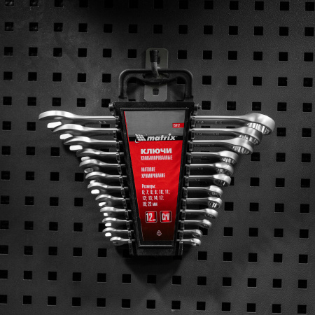 Набор ключей комбинированных, 6-22 мм, 12 шт, CrV, матовый хром Matrix