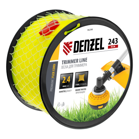 Леска для триммера витой квадрат, 2,4мм х 243м, на DIN катушке FLEX CORD Denzel цена