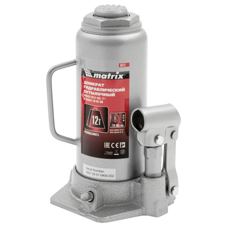 Домкрат гидравлический бутылочный, 12 т, высота подъема 230-465 мм Matrix цена