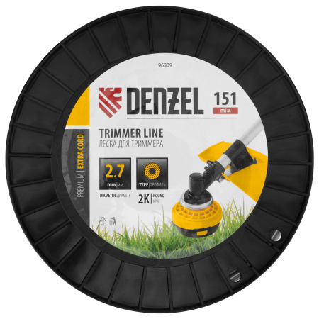 Леска для триммера двухкомпонентная круглая, 2,7мм х 151м, на DIN катушке EXTRA CORD Denzel цена