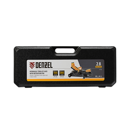 Домкрат гидравлический подкатной с фиксатором, 2,8 т, 135-385 мм, в кейсе Denzel цена
