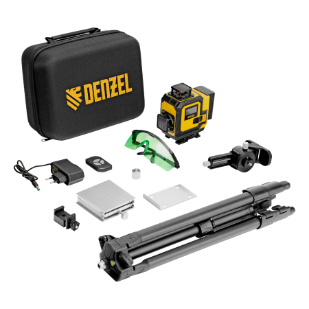 Лазерный уровень мультипризменный DLV 360-4T, 30 м, зеленый луч, Li-Ion 2,4 Aч, штатив// Denzel цена