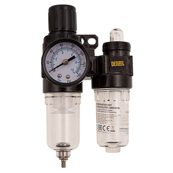 Блок подготовки воздуха регулятор-фильтр-лубрикатор FLR1500, 10 бар, 1500 л/мин, 1/4" Denzel цена