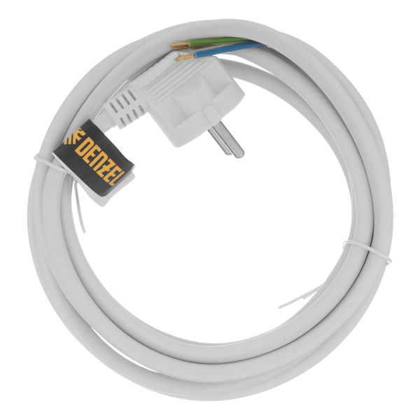 Шнур сетевой Energy Series, ПВС, 3 м, 3 x 1,5 мм, с неразборной вилкой, белый, Denzel цена