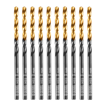 Сверло по металлу, 3 мм, HSS-Tin, Golden Tip, 10 шт. Denzel