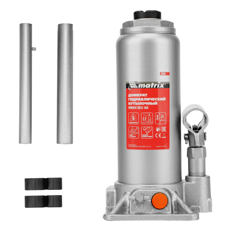 Домкрат гидравлический бутылочный, 6 т, h подъема 216-413 мм Matrix цена