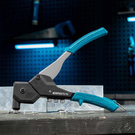 Заклепочник ручной, 290 мм, поворотный, 0-360, заклепки 2,4-3,2-4,0-4,8 мм Gross цена