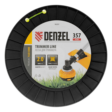 Леска для триммера витой квадрат, 2,0мм х 357м, на DIN катушке FLEX CORD Denzel цена
