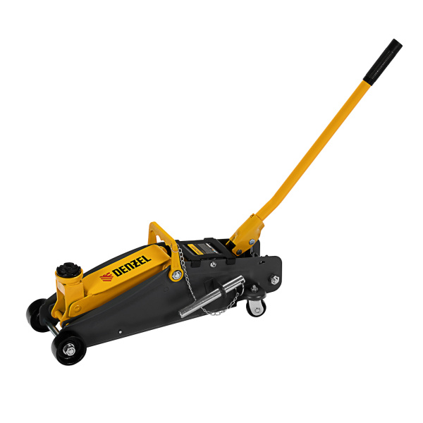 Домкрат гидравлический подкатной с фиксатором, 2,8 т, 135-385 мм, в кейсе Denzel цена