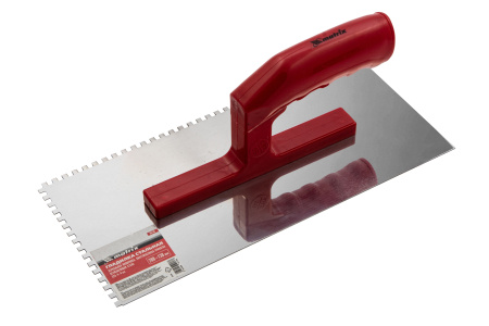 Гладилка из нержавеющей стали, 280 х 130 мм, зеркальная полировка, пластмассовая ручка, зуб 4 х 4 мм Matrix цена