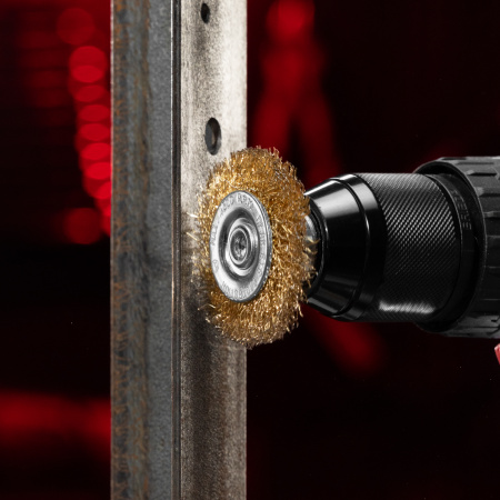 Щетка для дрели, 50 мм, плоская со шпилькой, латунированная витая проволока Matrix