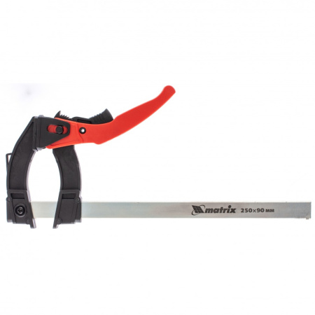 Струбцина реечная быстрозажимная, пластиковый корпус рычажно-храповой механизм, 250 х 90 х 340 мм, штанга 5 х 20 мм Matrix цена