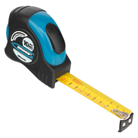 Рулетка "Schlagfest",10 м x 25 мм,магнитный обрезиненный зацеп,двусторонняя шкала,автоматическая фиксация Gross цена