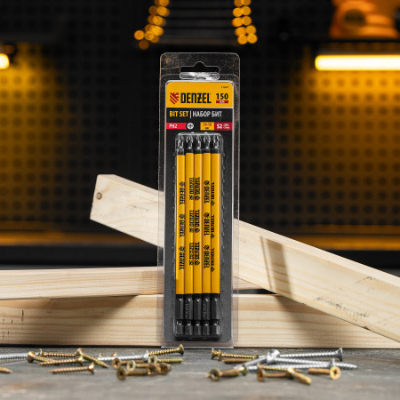 Бита PH2х150, сталь S2, цилиндр., 5шт. Е 6,3 Denzel