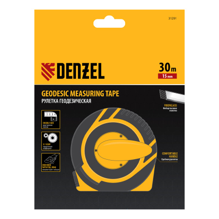 Рулетка геодезическая 30 м х 15 мм, закрытый корпус, фиберглассовая лента Denzel цена