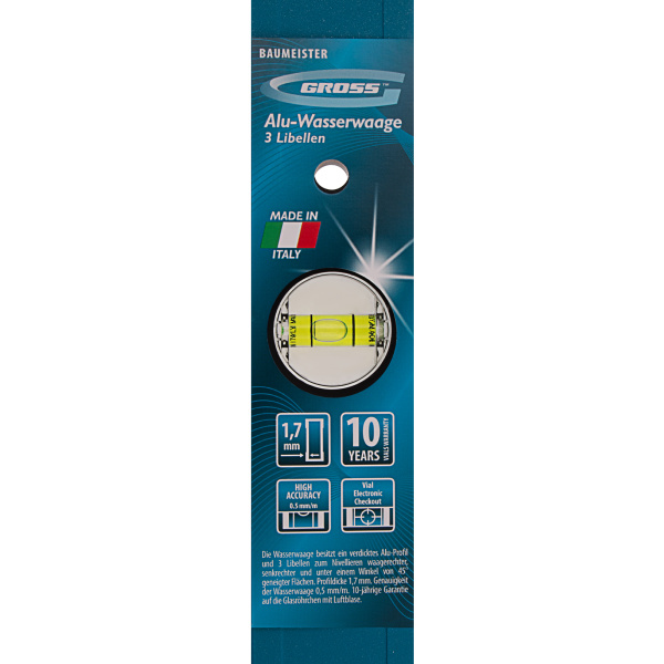 Уровень алюминиевый усиленный, 800 мм, 3 глазка Gross цена