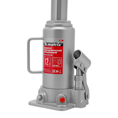 Домкрат гидравлический бутылочный, 12 т, высота подъема 230-465 мм Matrix цена