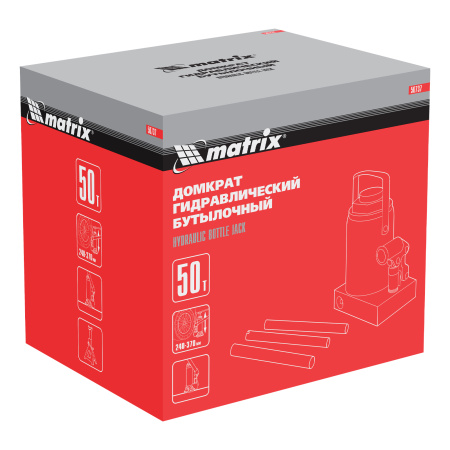 Домкрат гидравлический бутылочный, 50 т, высота подъема 240-370 мм Matrix цена