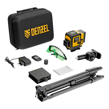Лазерный уровень мультипризменный DLV-360-3T, 30 м, зеленый луч, Li-Ion 2,4 Aч, штатив // Denzel цена