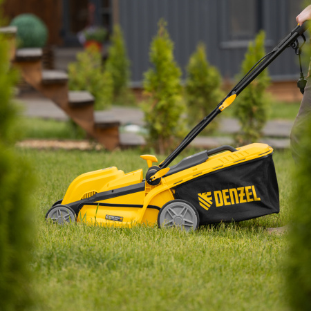 Газонокосилка электрическая GMC-1800, шир. 38см, 1800 Вт, 6 уров., травосб. 35 л Denzel цена