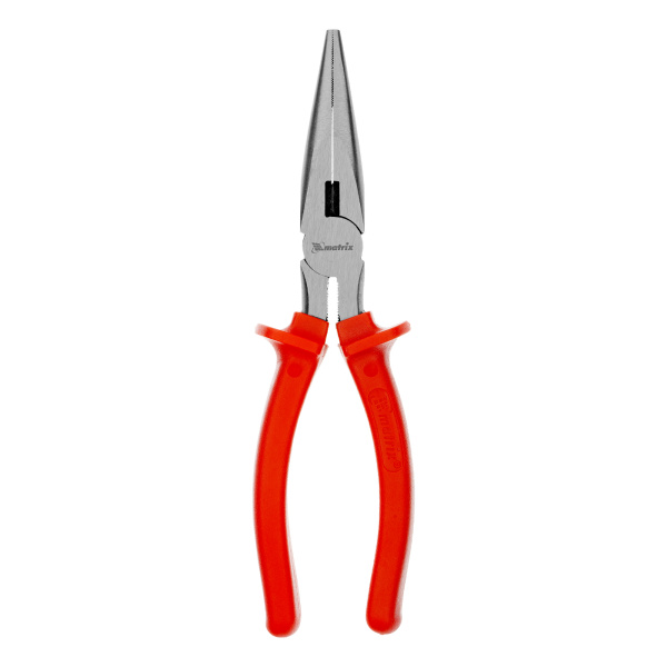 Длинногубцы прямые Econom, 200 мм, шлифованные, пластмассовые рукоятки Matrix