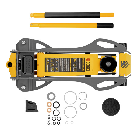 Домкрат гидравлический подкатной, 3,8 т, 110-580 мм, быстрый подъем, низкий подхват, проф. Denzel цена
