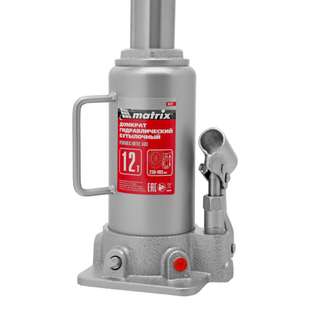 Домкрат гидравлический бутылочный, 12 т, высота подъема 230-465 мм Matrix цена