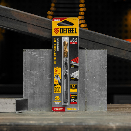 Сверло спиральное по металлу 8,5 x 117мм, Р6М5, Golden Tip, многогранная заточка Denzel