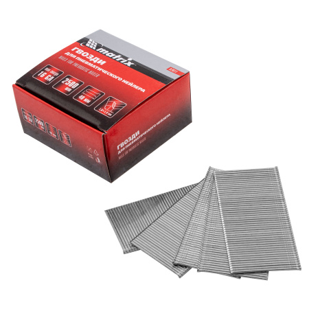 Гвозди для пневматического нейлера 16GA, сечение 1.6 х 1.4, длина 40 мм, 2500 шт Matrix цена