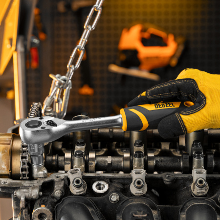 Ключ-трещотка 1/2", 90 зубьев, с быстрым сбросом, CrV Denzel