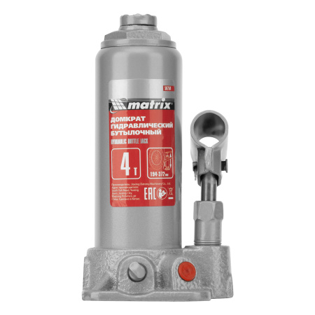 Домкрат гидравлический бутылочный, 4 т, высота подъема 194-372 мм, в пластиковый кейсе Matrix цена