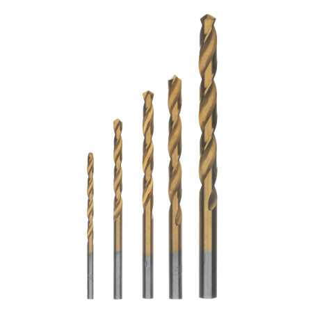 Набор нитридтитановых сверл по металлу, 3-4-5-6-8 мм, HSS, 5 шт, пластиковая коробка, цилиндрический хвостовик Matrix